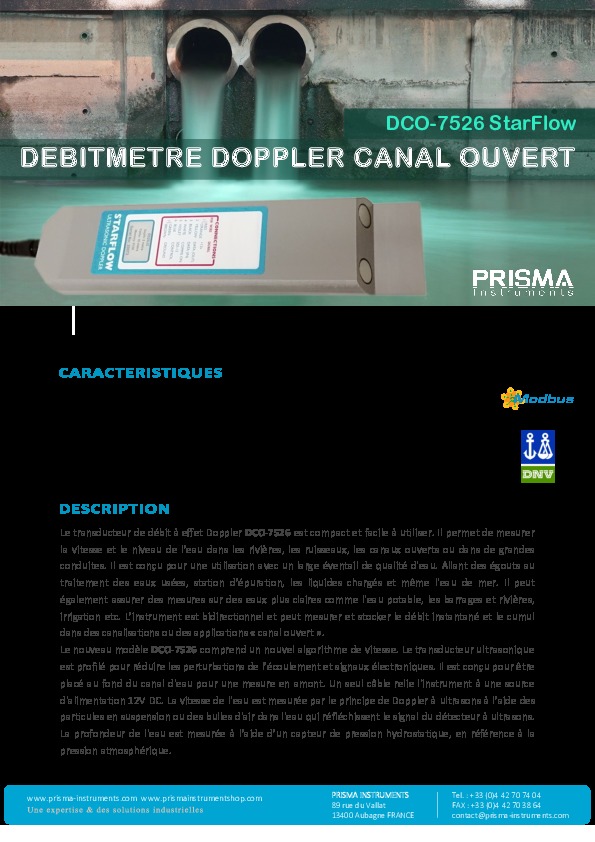 Image du document pdf : Debitmetre canal ouvert Doppler DCO7526  