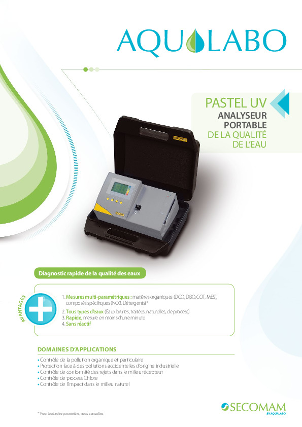 Image du document pdf : Fiche technique Analyseur multiparam&egrave;tres UV_DCO DBO COT NO3_PASTEL UV  