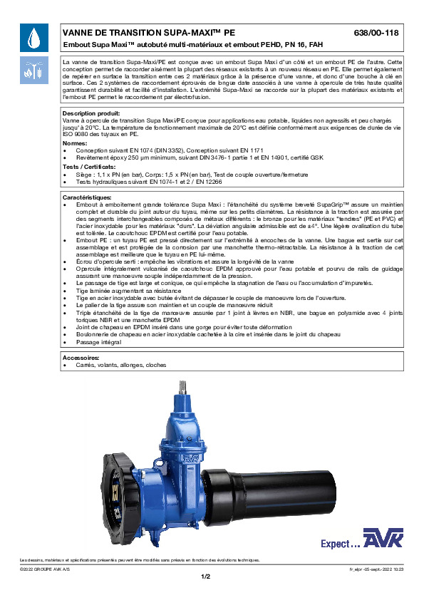 Image du document pdf : FT_ Vanne de transition Supa Maxi PE 638-00-118_AVK010_FR  