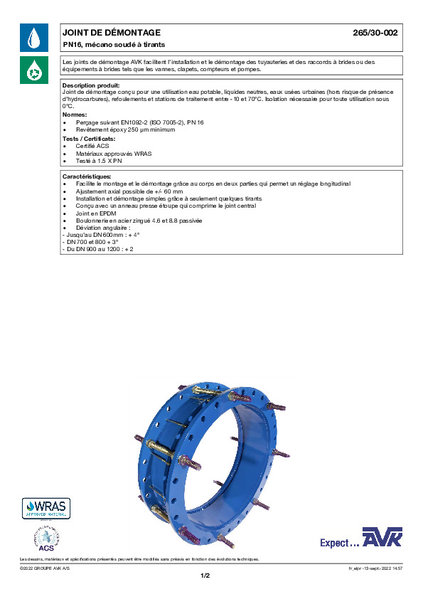 Image du document pdf : FT_Joint de démontage grand diamètre PN16_265-30-002_AVK010_FR  