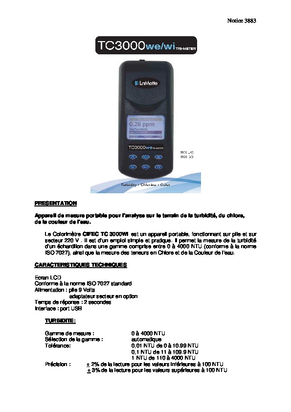 Image du document pdf : Notice commerciale TC3000 WE / WI  