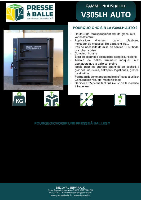 Image du document pdf : Presse à balles 350Kg V305LH AUTO  