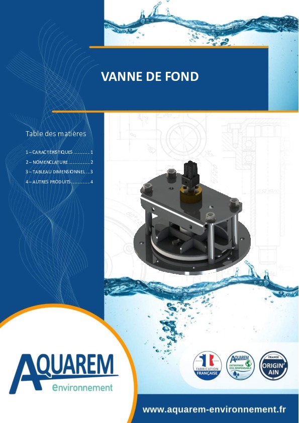 Image du document pdf : fiche produit Vanne de fond AQUAREM-ENVIRONNEMENT  