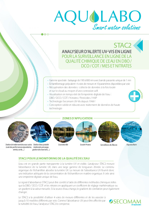 Image du document pdf : Fiche Commerciale Analyseur en ligne UV VIS  STAC2  