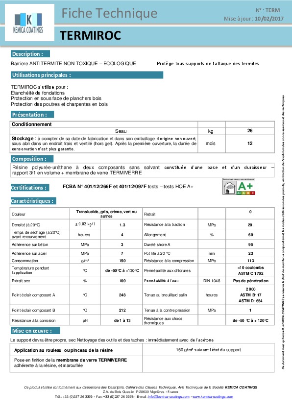 Image du document pdf : Fiche Technique TERMIROC  