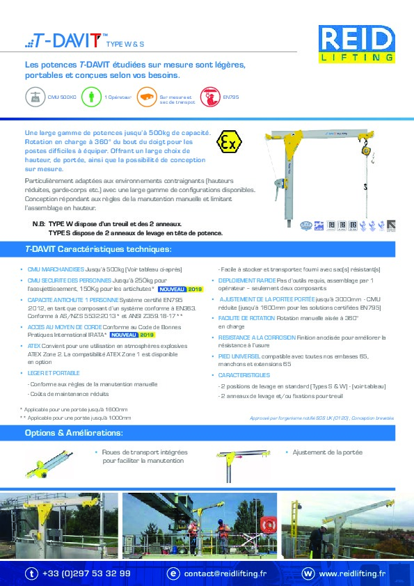 Image du document pdf : Fiche-technique REID T-Davit Types SW  