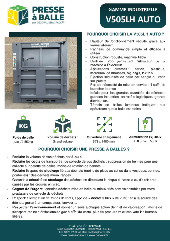 Image du document pdf : Presse à balles 550Kg - V505LH  