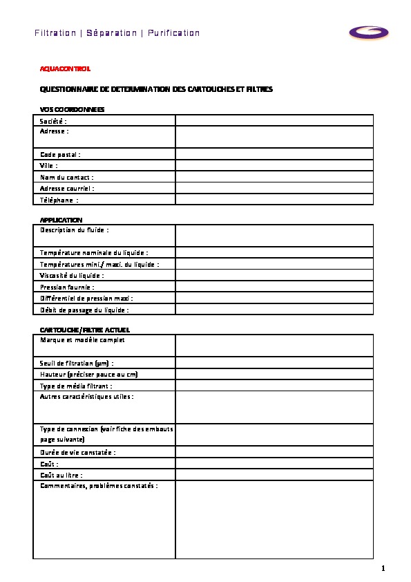 Image du document pdf : Questionnaire filtres Graver Tec  