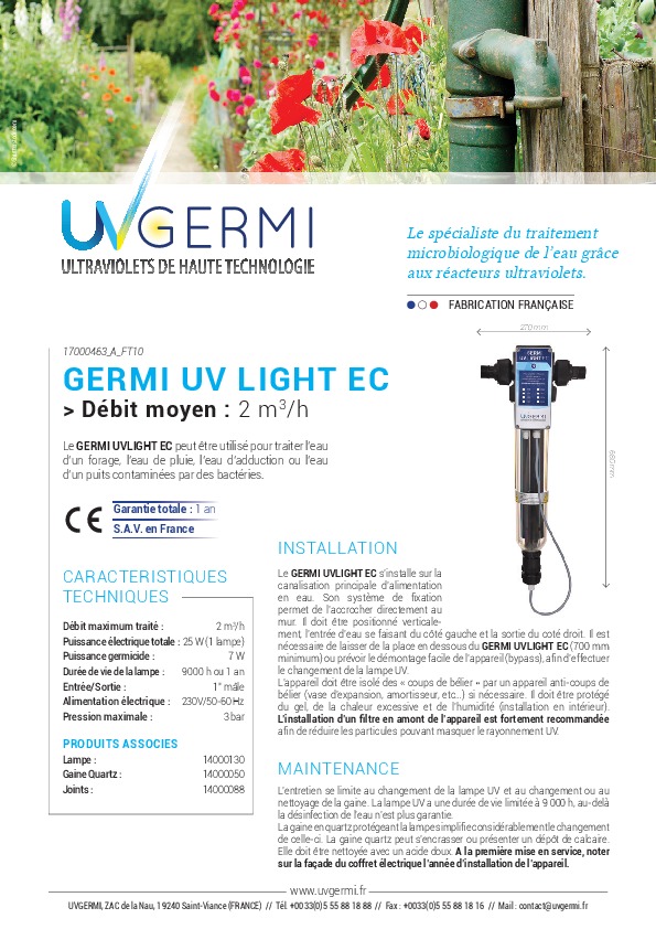 Image du document pdf : Fiche Technique GERMI UV LIGHT EC  