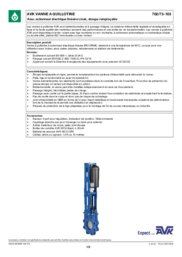 Image du document pdf : FT_Vanne guillotine actionneur e?lectrique LINAK_702-73-103_AVK010_FR  