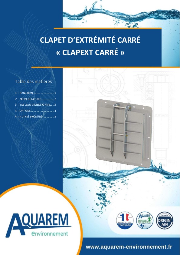 Image du document pdf : fiche produit CLAPEXT carré AQUAREM-ENVIRONNEMENT  