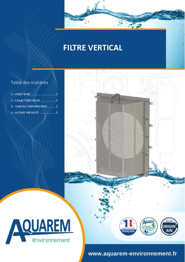 Image du document pdf : fiche produit FILTRE VERTICAL AQUAREM-ENVIRONNEMENT  