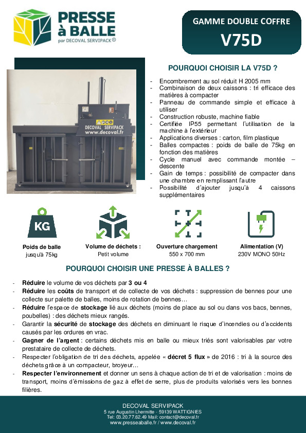 Image du document pdf : Presse à balles multi-coffres 70Kg V75D  