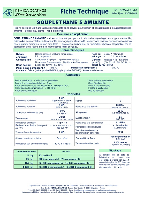 Image du document pdf : Fiche Technique SOUPLETHANE 5 AMIANTE  