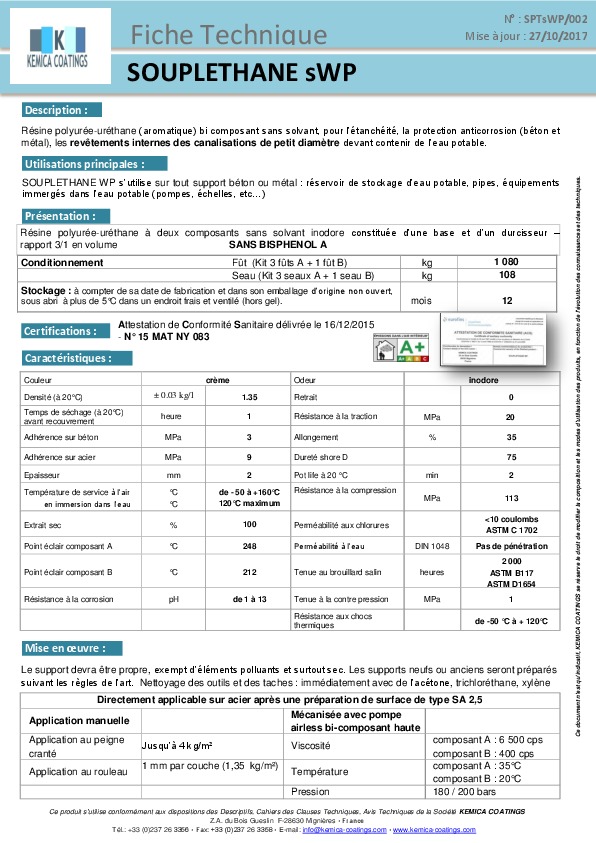 Image du document pdf : Fiche Technique SOUPLETHANE sWP  