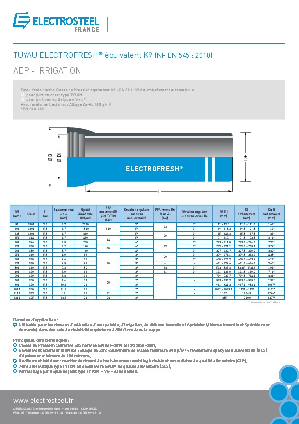 Image du document pdf : Brochure TUYAU ELECTROFRESH equivalent K9  