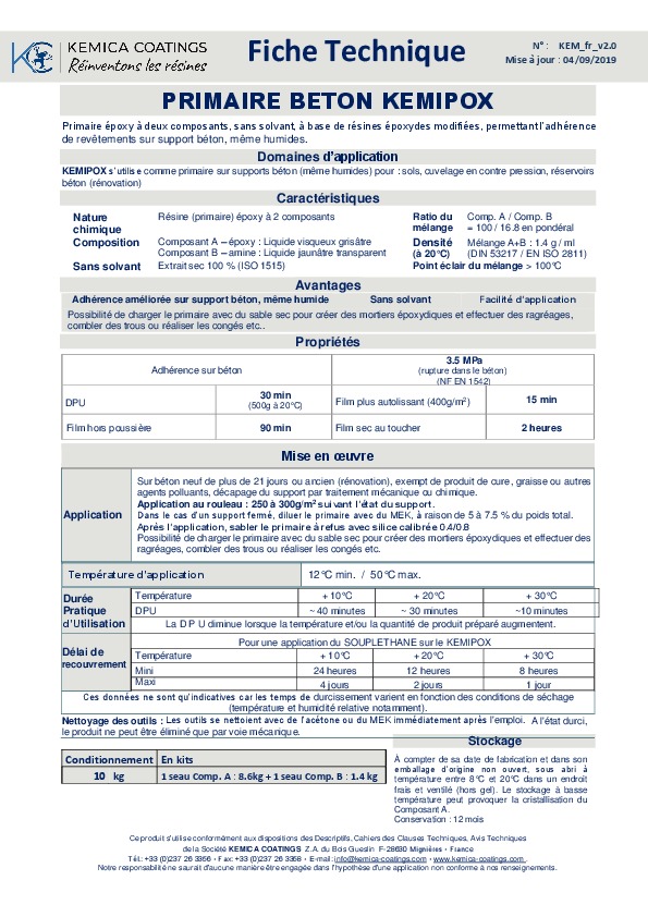 Image du document pdf : Fiche Technique KEMIPOX  