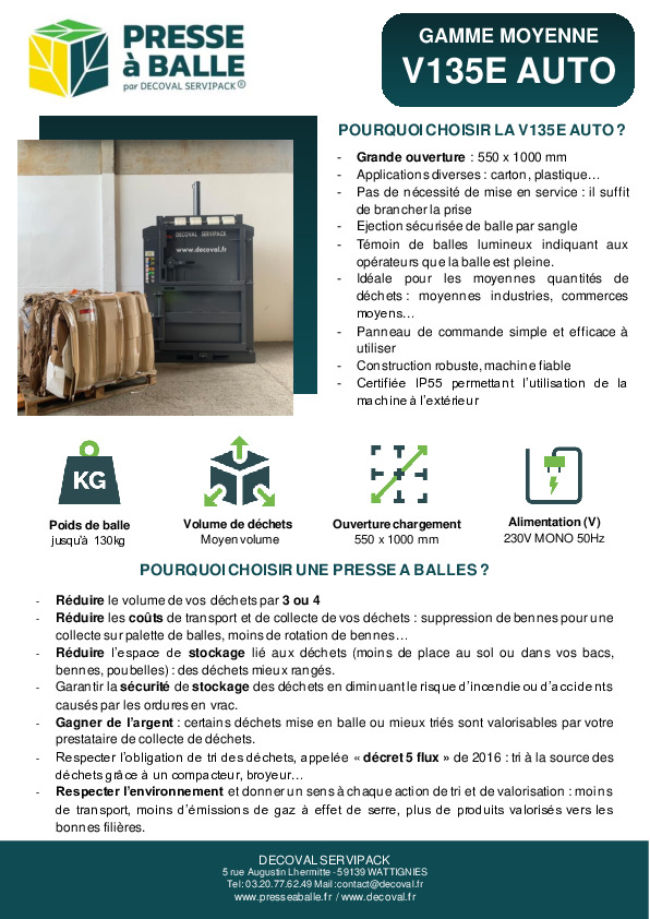 Image du document pdf : Presse à balles 130Kg V135E AUTO  