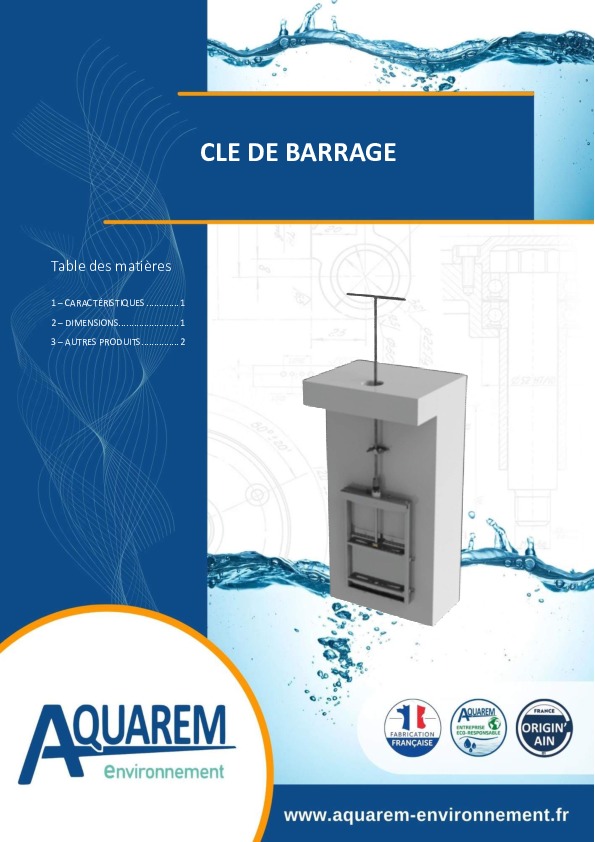 Image du document pdf : fiche produit Clé de barrage AQUAREM-ENVIRONNEMENT  