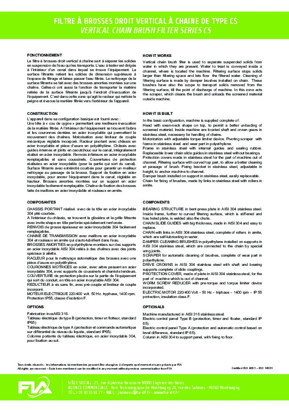 Image du document pdf : Fiche technique Dégrilleur Type CS  