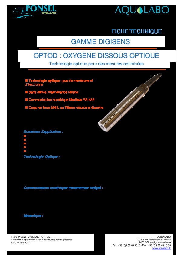 Image du document pdf : Fiche Technique OPTOD Oxygène dissous  