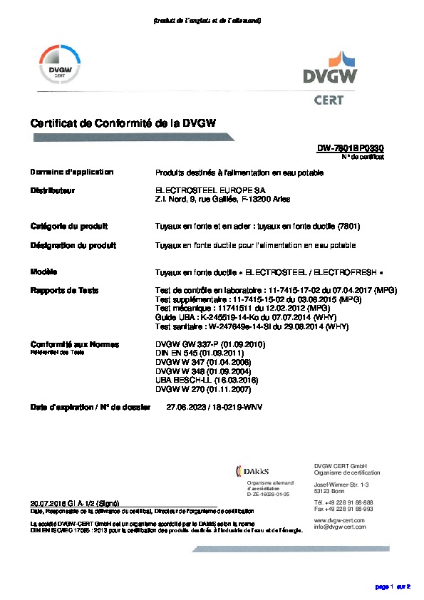 Image du document pdf : Certificat DVGW tuyaux.pdf  