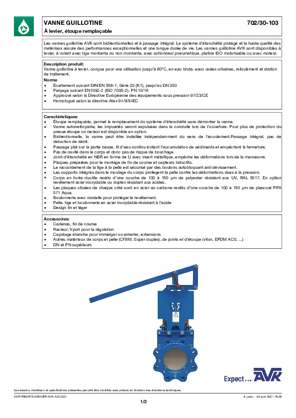 Image du document pdf : FT_Vanne guillotine à levier_702-30-103_AVK010_FR  