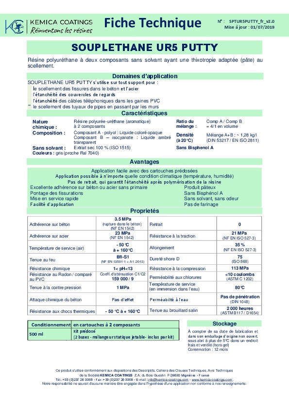 Image du document pdf : Fiche Technique SOUPLETHANE UR5 PUTTY  