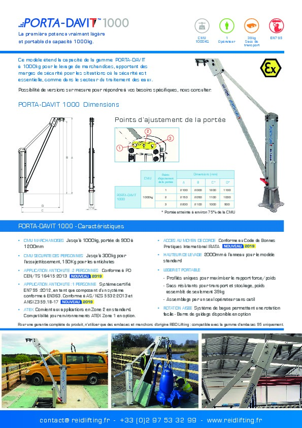 Image du document pdf : Fiche technique REID Porta-Davit 1000  