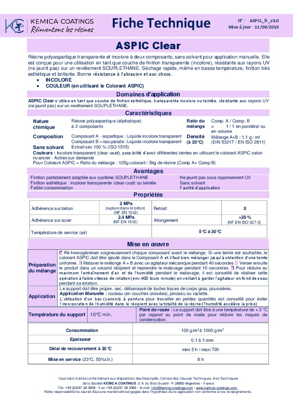 Image du document pdf : Fiche Technique ASPIC Clear  