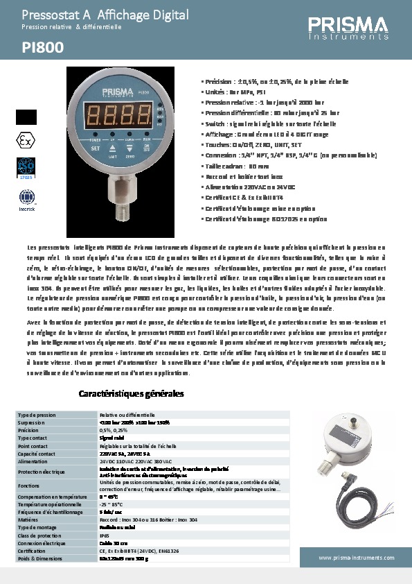 Image du document pdf : Pressostat digital PI800  