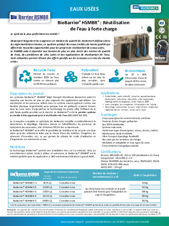 Image du document pdf : Catalogue ACQUAecologie BioBarrier® HSMBR® : Réutilisation  