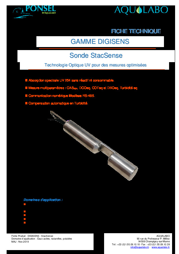 Image du document pdf : Fiche technique STACSENSE UV254  