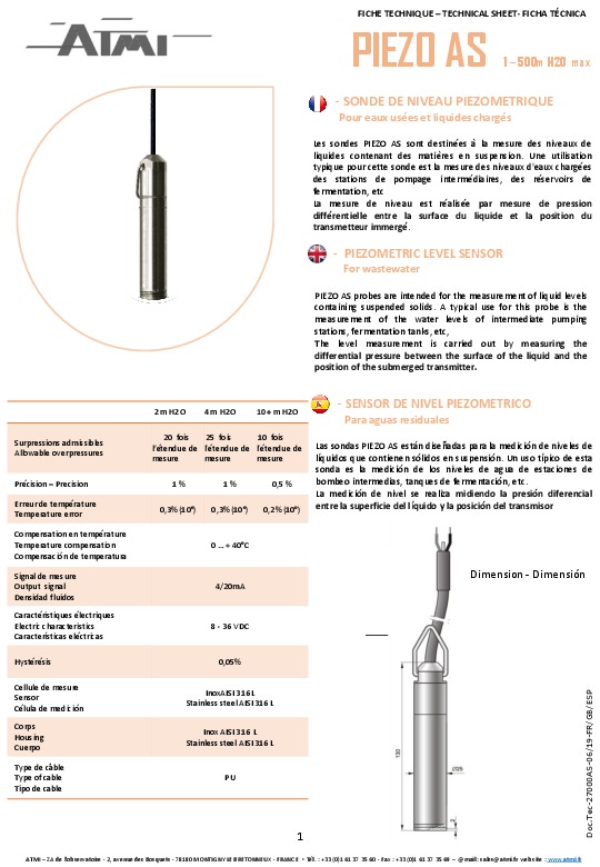 Image du document pdf : Fiche Technique PIEZO AS  