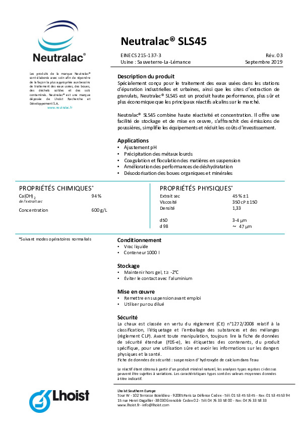 Image du document pdf : Fiche Produit - Neutralac SLS45 - Sauveterre - 092019 (4)  