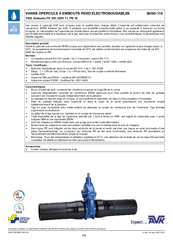 Image du document pdf : FT_Vanne opercule à embouts PEHD_36-80-116_AVK010_FR  