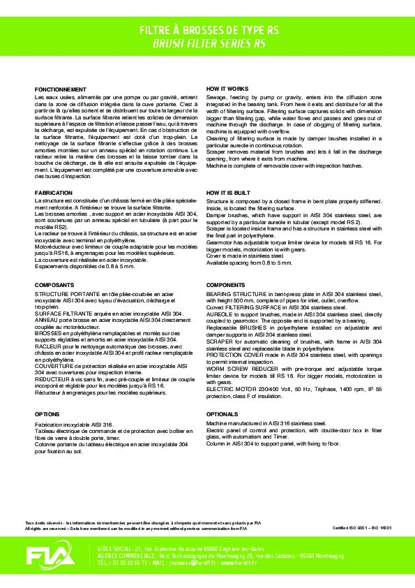 Image du document pdf : Fiche Filtre à brosses - RS001  