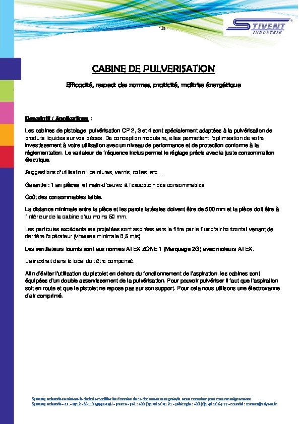 Image du document pdf : FICHE PRODUIT - CABINES DE PULVERISATION  