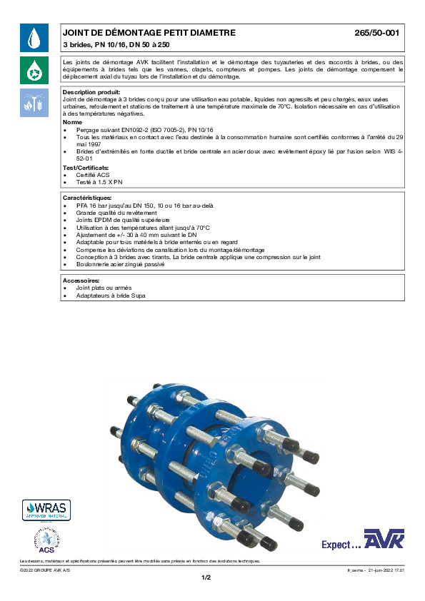 Image du document pdf : FT_Joint de démontage à 3 brides DN 50-250_265-50-001_AVK010_FR  