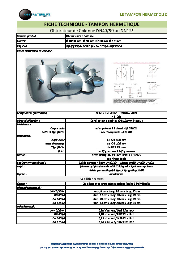 Image du document pdf : Fiche technique - Le tampon hermetique  