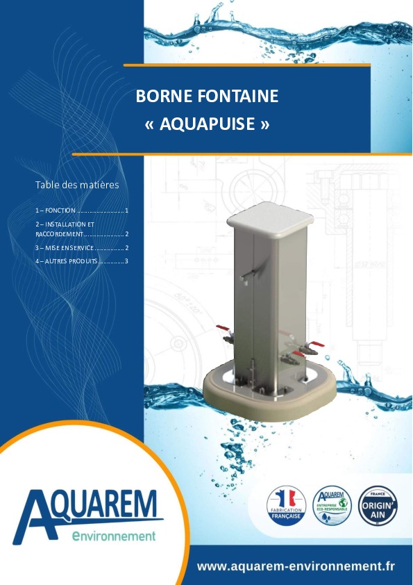 Image du document pdf : fiche produit Borne fontaine AQUAPUISE AQUAREM-ENVIRONNEMENT  