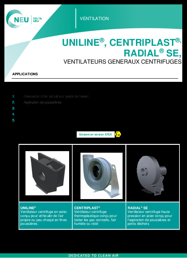 Image du document pdf : Notice Ventilateurs généraux centrifuges Uniline Centriplast Radial FR  