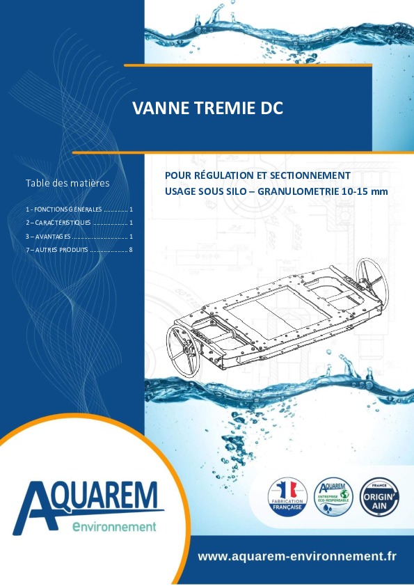 Image du document pdf : fiche produit VANNE TREMIE DOUBLE COMMANDE AQUAREM-ENVIRONNEMENT  