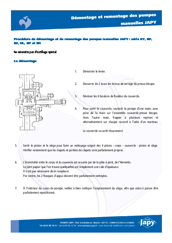 Image du document pdf : Notice d&eacute;montage remontage pompe manuelle Japy  