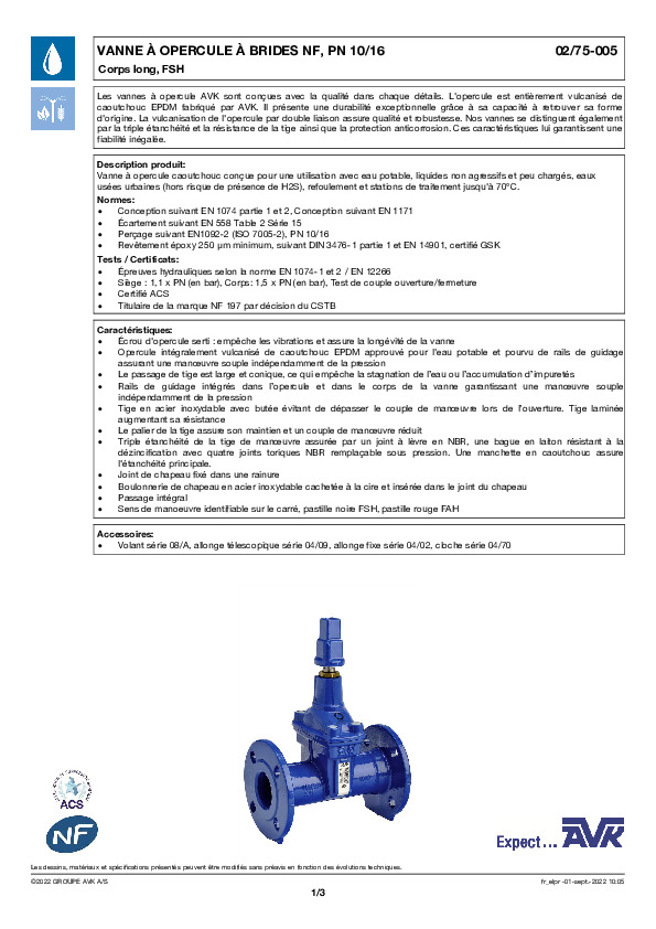 Image du document pdf : FT_Vanne a opercule NF longue FSH_02-75-005_AVK010_FR  