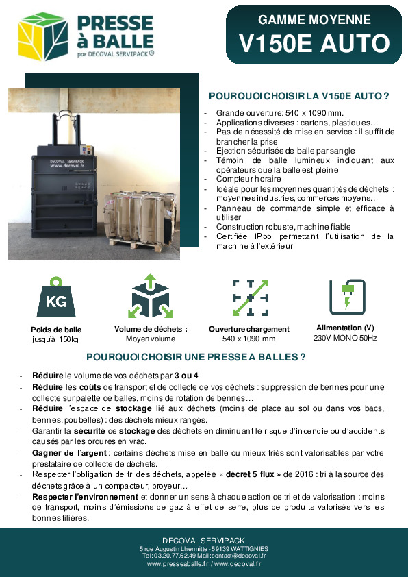 Image du document pdf : Presse à balles 150Kg V150E AUTO  