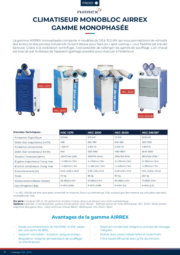 Image du document pdf : Gamme Monophasée Airrex - Climatiseurs monobloc  