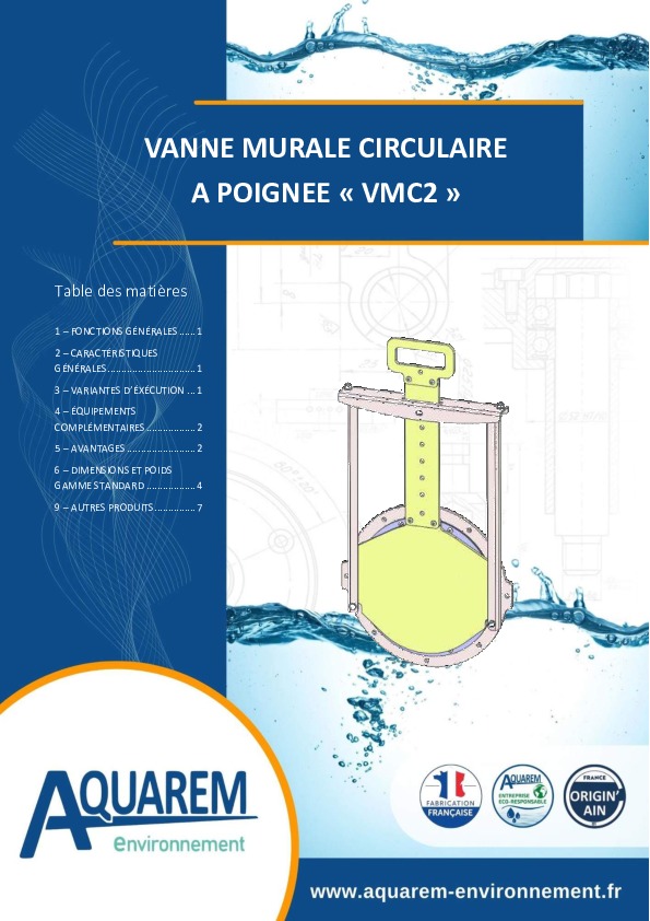 Image du document pdf : fiche produit Vanne murale circulaire à poignée VMC2 AQUAREM-ENVIRONNEMENT  