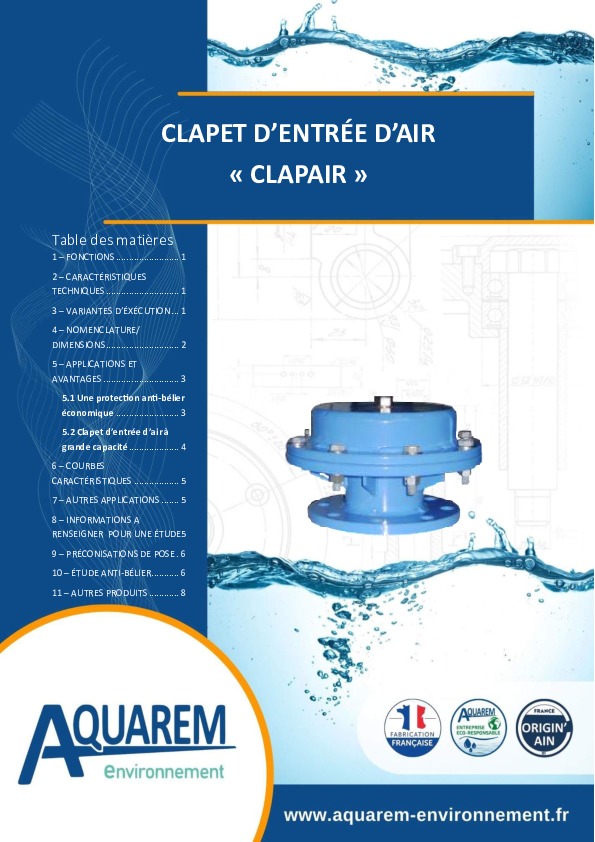 Image du document pdf : fiche produit CLAPAIR AQUAREM-ENVIRONNEMENT  