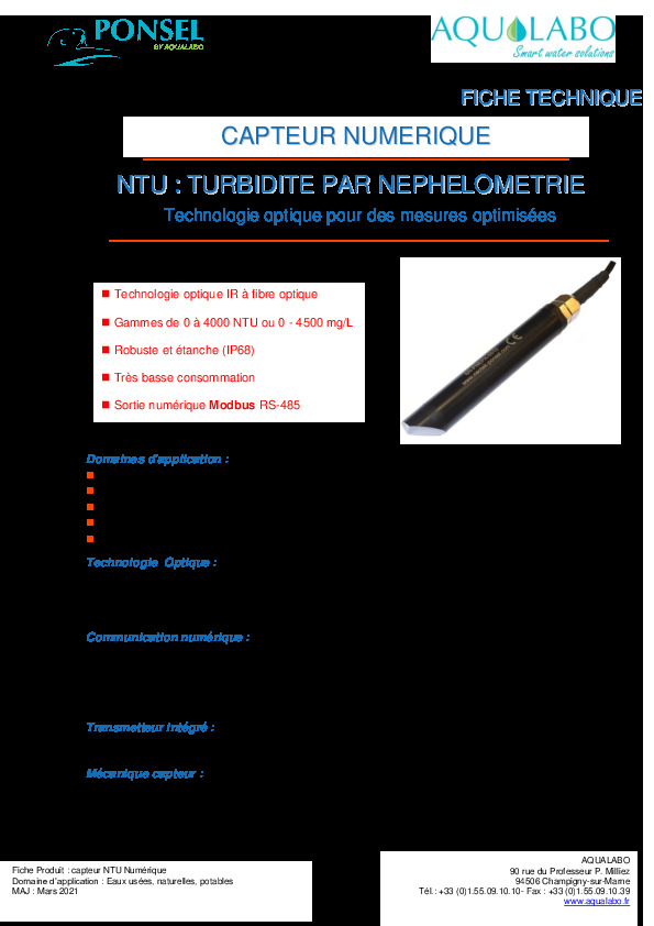 Image du document pdf : Fiche Technique capteur NTU  